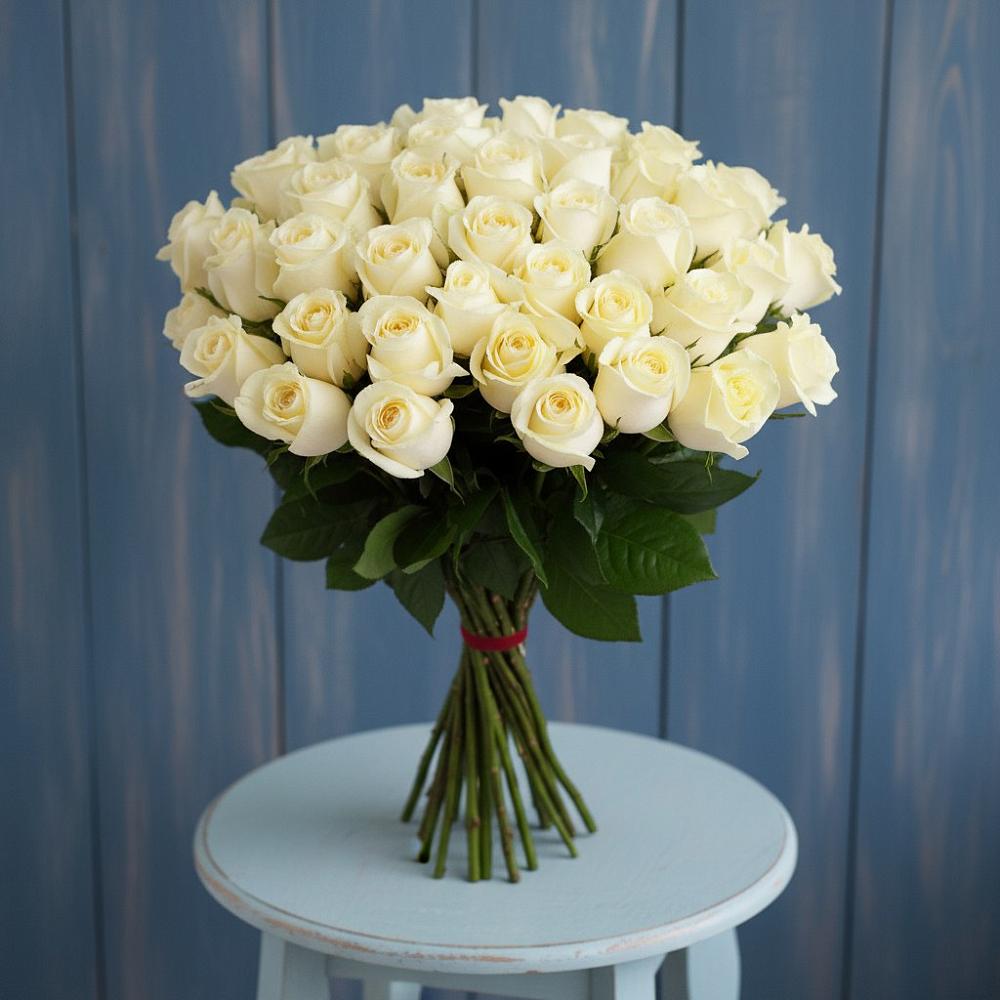 Букет 51 Белая роза Эдлесс Лав в Лимане Ставропольского края
