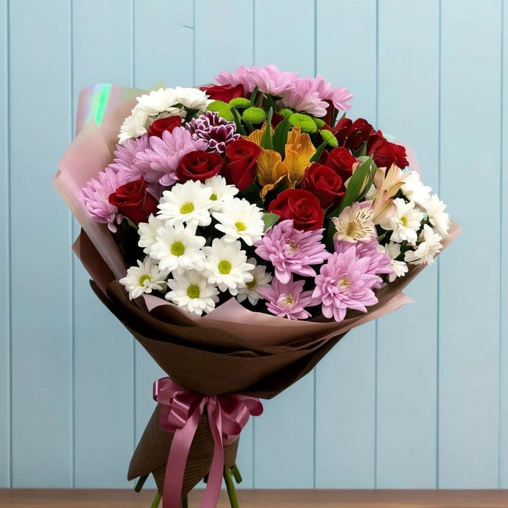 Букет цветов из: Розы, Хризантемы и Альстромерии в Лимане Ставропольского края