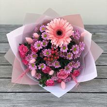 Букет цветов из:  Розы, Герберы и Хризантемы в Лимане Ставропольского края