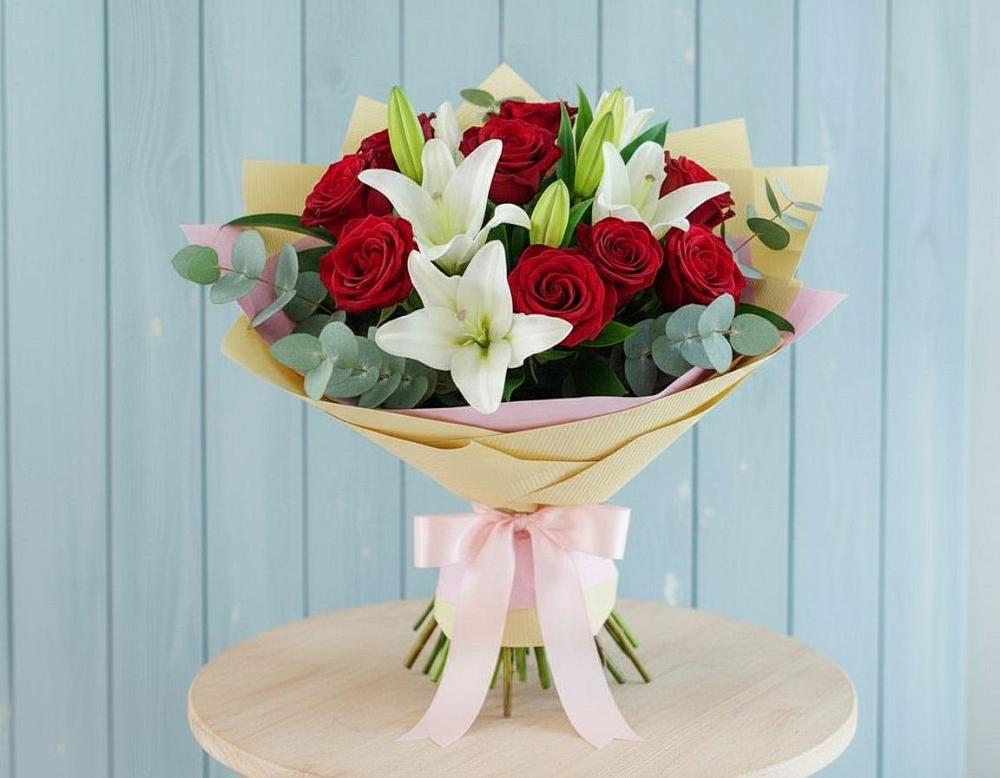 Букет цветов из: Лилии и Розы в Лимане Ставропольского края